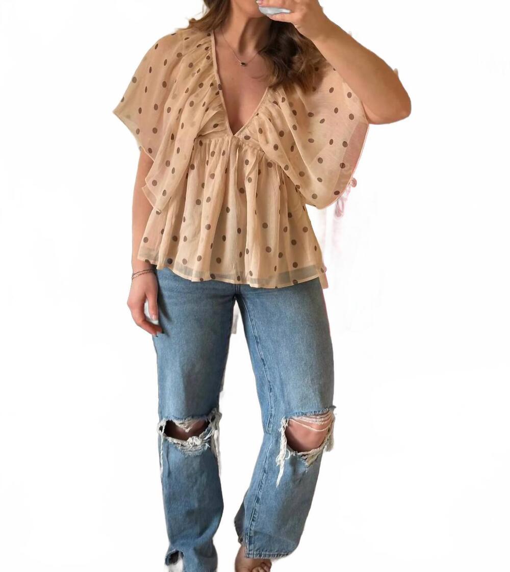 NEW LE LIS dottie ruffle top in dots